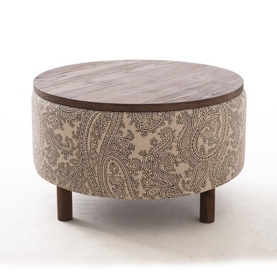 Modern Storage Fabric Ottoman Wooden Coffee adjustable Table